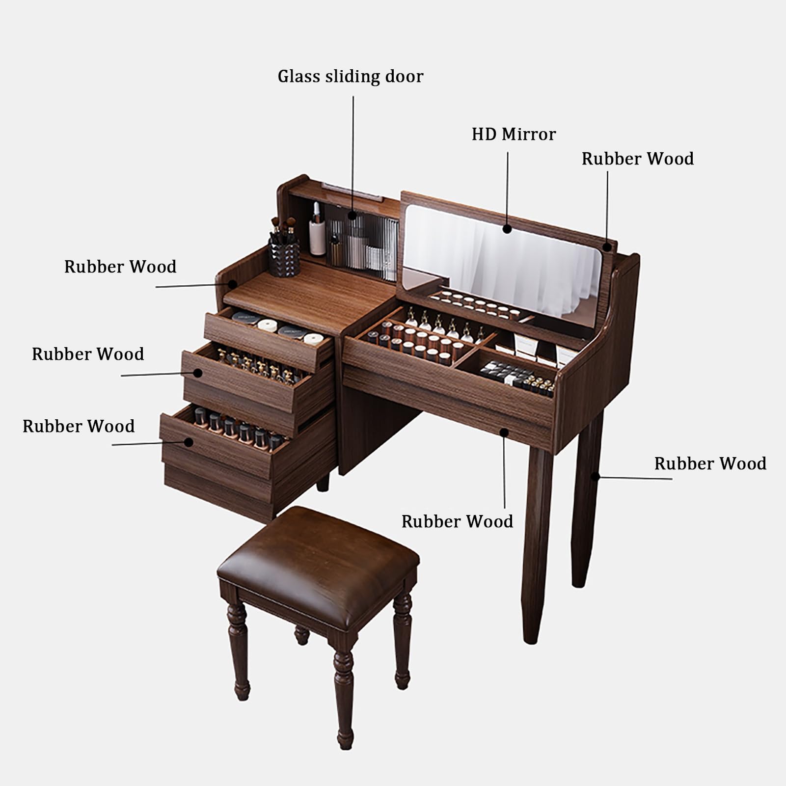 Amazon｜JIAOCKJIAO 化粧台、木製ドレッサー、フリップトップミラーと